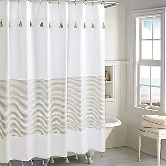 Peri Home Panama Stripe Boho Farmhouse Tassel Shower Curtain 100% Cotton Fabric Shower Curtain with Tassels for Bathroom Decor, 72 x 72 inches, Taupe