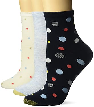 Gold Toe Womens Polka Dots Short Crew Socks, 3 Pairs, Natural, Chambray, Midnight, Shoe 4-7 UK