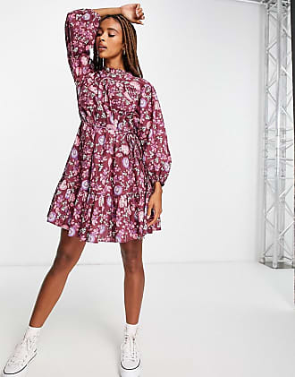 crochet trim floral long sleeve mini dress topshop