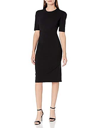 Donna Morgan Womens Stretch Crepe Jewel Neck Short Sleeve Sheath, Black, 14