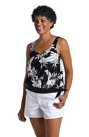 Maxine Women's Shadow Palms Banded Scoop Blouson Tankini Top at