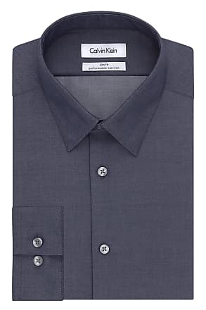 Calvin Klein Mens Dress Shirt Slim Fit Non Iron Herringbone, Smokey Blue, 17.5 Neck 34-35 Sleeve (X-Large)