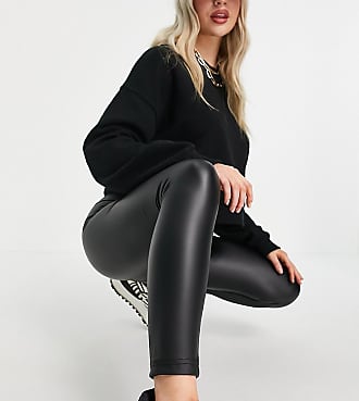 Outrageous Fortune Petite leather look leggings in black