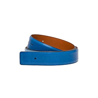 Reversible belt in navy blue suede and white tumbled leather