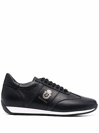 Billionaire Couture Men's Black Calf Leather Laced-up Sneakers with BB Logo 