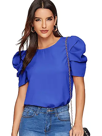 Cobalt blue net blouse with ruffles on sleeves