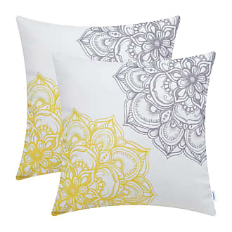 CaliTime Pack of 2 Cozy Fleece Throw Pillow Cases Covers for Couch Bed Sofa Farmhouse Decoration Dahlia Floral Medallion Compass Mandala Style 16 X 16 Inches Yellow Grey