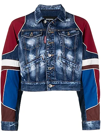 DSQUARED2: denim jacket with leather sleeves - Blue  Dsquared2 jacket  S74AM1052 S30309 online at
