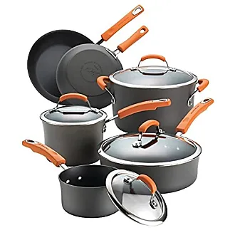 Rachael Ray Nonstick Bakeware Set with Grips, Nonstick Cookie Sheets /  Baking Sheets - 3 Piece, Gray with Orange Grips