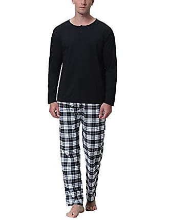 iClosam Pyjama Homme Coton 100% Pyjama Homme Long Confortable Vêtement de Nuit Classique à Manches Longues