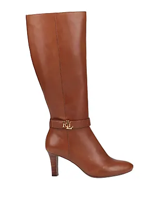 Brown leather shop high heel boots