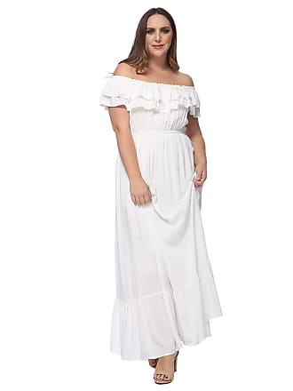 Anna Kaci Womens Plus Size Bohemian Ruffle Off The Shoulder Stretchy Empire Waist Maxi Long Dress, White, XX-Large