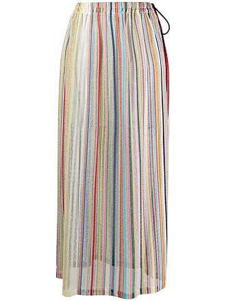 Womens New Front Pleat Back Elastic Stripe Print Skirt Lightweight Viscose 