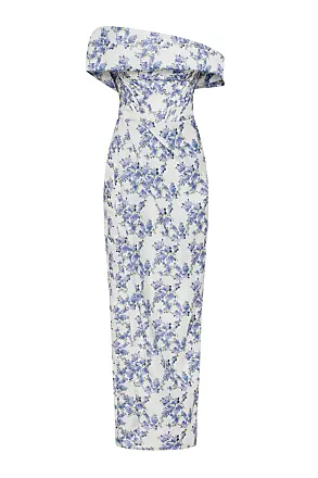 Milla Blue Hydrangea off-shoulder satin dress