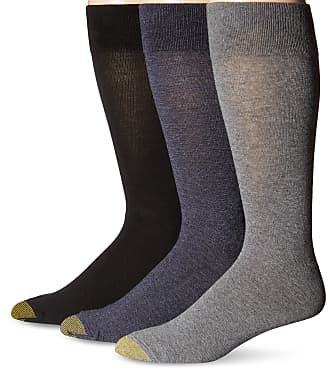 Gold Toe Mens Flat Knit Extended Socks, Black/Flannel/Navy Marl, 13-15/6-12 (Pack of 3)