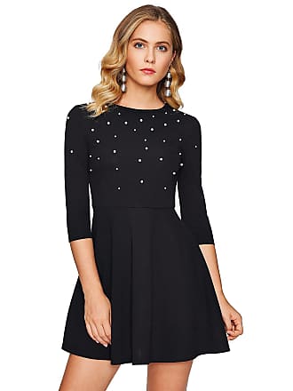 Floerns Womens Beaded Fit and Flare Short Skater Dress Black XS