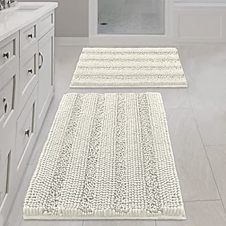 NICETOWN Grey Bathroom Rug Sets, Extra Thick Bath Rugs for Bathroom,  Anti-Slip Soft Plush Chenille Shaggy Bath Mats, Living Room Bedroom Mats,  Water