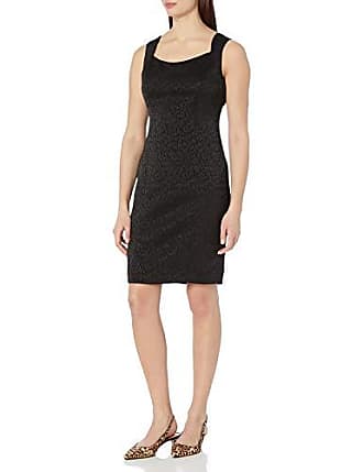 Kasper Womens Cap Sleeve Square Neck Stretch Jacquard Sheath Dress, Black, 8