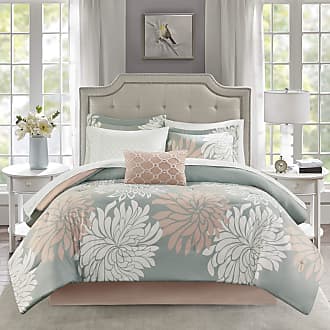 All Season Cover Madison Park Essentials Cozy Bed in A Bag Comforter with Complete Cotton Sheet Set Decorative Pillow 9 Piece Trendy Floral Design Grey Full 78x86 Avalon