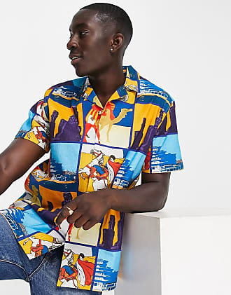 Dapei Chemise Hauts de Hommes 2019 Printemps Et Été T-Shirt Manches Courtes Mode Lettre Bouton Personnalité Chemisier Homme Loisirs Revers