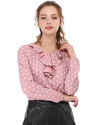 Allegra K Women's Polka Dots Contrast Peter Pan Collar Top 3/4 Sleeves  Blouse Pink X-Small
