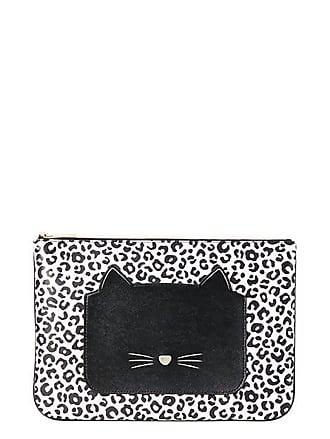Kate Spade Meow Cat Large Zip Pouch Clutch Black Multi Leopard Animal Print