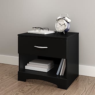 South Shore Furniture Step One 1-Drawer Nightstand, Pure Black with Matte Nickel Handles