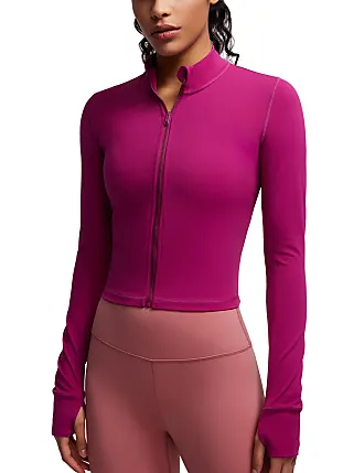 CRZ YOGA Womens Butterluxe Full Zip Cropped Workout Jackets Slim Fit  Athletic Yoga Jacket