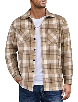 COOFANDY Men's Plaid Hooded Shirt Casual Shacket Jacket Long