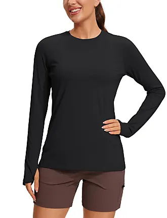 CRZ YOGA Seamless Long Sleeve Shirts for Women Ribbed Workout X-Large, Black