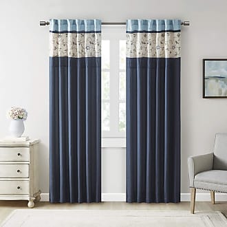 Madison Park Serene Embroidered Light Filtering Treatment Curtain Rod Pocket/Back Tab Single Window Panel Drape for Bedroom Livingroom and Dorm, 50x84, Navy