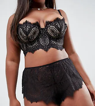 Trending High Neck Black Lace Leather Bra And Panty Set - Plus