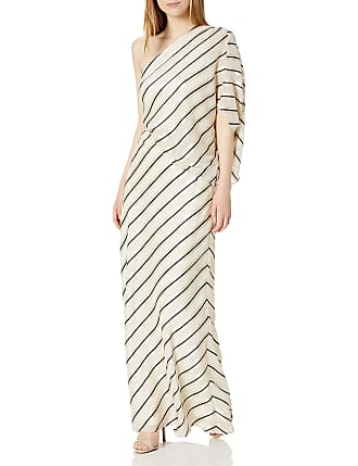 Halston Heritage Womens Asymmetric Stripe Gown, Cream/Black, 0