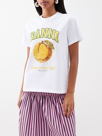 Ganni - Flower-Print Organic-cotton T-Shirt - Womens - Light Blue