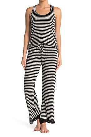 WDIRARA Women's Sleepwear Striped Satin Short Sleeve Shirt and Pants Pajama Set