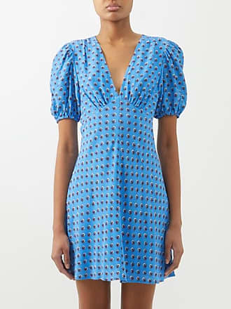 Staud Mini Mila Printed Crepe De Chine Dress - Womens - Blue Print