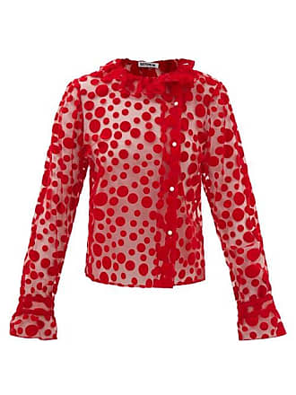 Batsheva Petal Polka-dot Mesh Blouse - Womens - Red