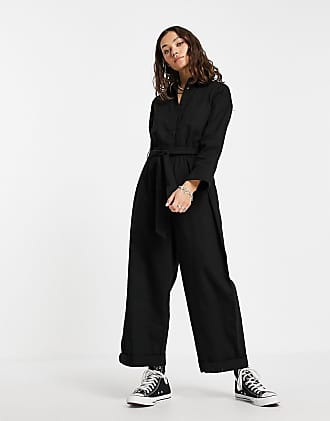 strukturierter camisole-playsuit und rüschenkante in Schwarz Damen Bekleidung Jumpsuits und Overalls Playsuits ASOS Baumwolle 