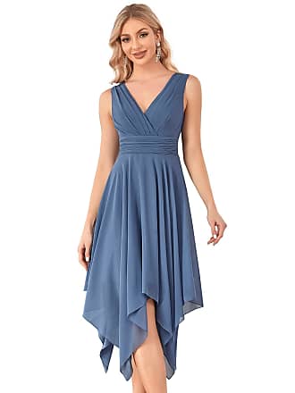 Ever-pretty Womens Plus Size Irregular Sleeveless Chiffon A-line Formal Prom Dresses Wedding Guest Dress Haze Blue US16