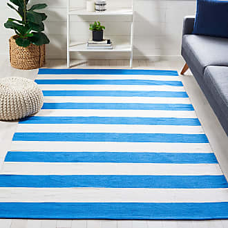 Safavieh Montauk Collection 3 x 5 Blue/Ivory MTK712C Handmade Flatweave Boho Farmhouse Cotton Stripe Entryway Living Room Foyer Bedroom Kitchen Accent Rug