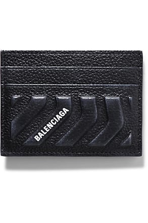 Balenciaga All Over Brand Print Black Leather Lanyard Card Holder Wallet