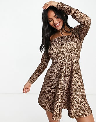 NA-KD X Pamela leopard print sqaure neck mini dress in multi