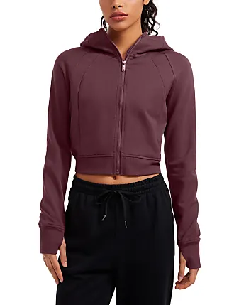 CRZ YOGA Butterluxe Womens Hooded Workout Jacket - Zip Up Athletic Running  Jacket with Back Mesh Vent & Thumb Holes