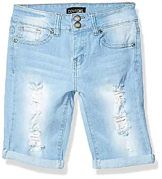 Girls Bright Blue Trashed Denim Shorts, Girls Shorts