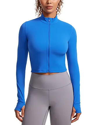 CRZ YOGA Women's Butterluxe Full Zip Cropped Jackets Sports Gym Crop Tops  Running Cropped Jacket with Thumb Holes