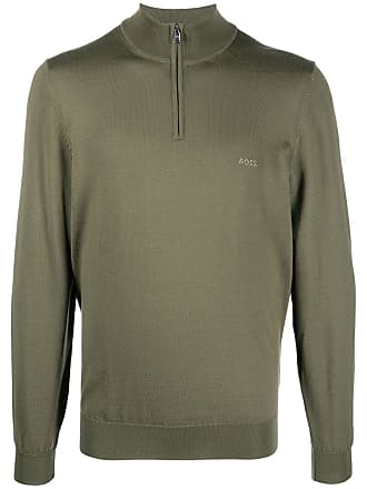 Charcoal, XXL Hugo Boss BOSS Mens Bonny 1/4 Zip Virgin Wool Blend Jumper Sweater 