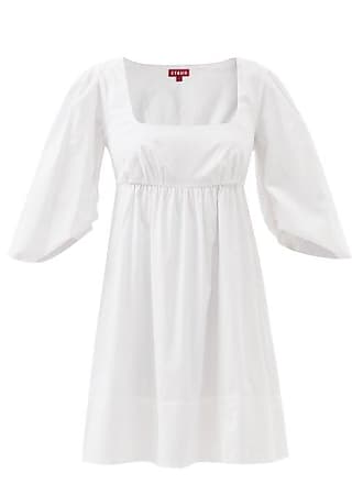 Staud Sophie Puff-sleeve Cotton-blend Poplin Mini Dress - Womens - White