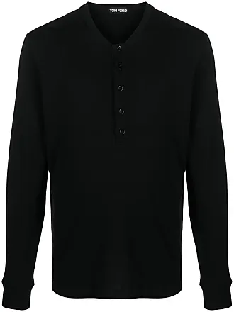 Cotton V-Neck Long Sleeve Top - Black