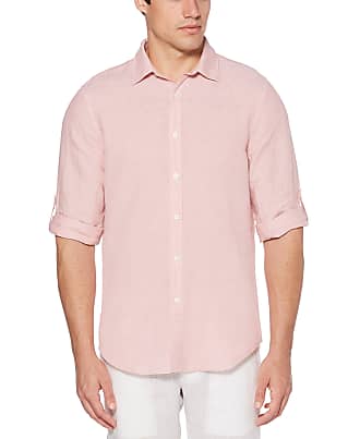 Perry Ellis mens Roll Sleeve Solid Linen Cotton Button-down (Size Small - Xx-large) Button Down Shirt, Himalayan Pink, X-Large US