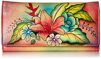 Anna by Anuschka Hand Painted Leather Large Three Fold Checkbook Wallet/Clutch 